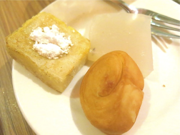 The Magic of ChongQing Hot Pot 3. Egg Coated Glutinous Square, Fried Roll Bun, 5. Water Chestnut Jelly
