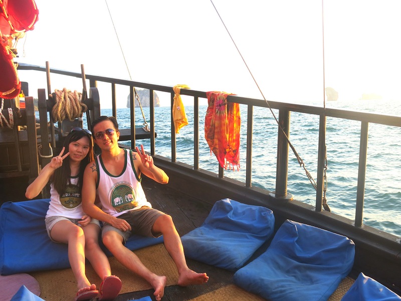 aComfortable cushions on Krabi Sunset Cruises deck floor