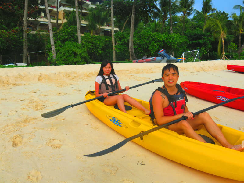 Evan and Raevian sitting in a Kayak