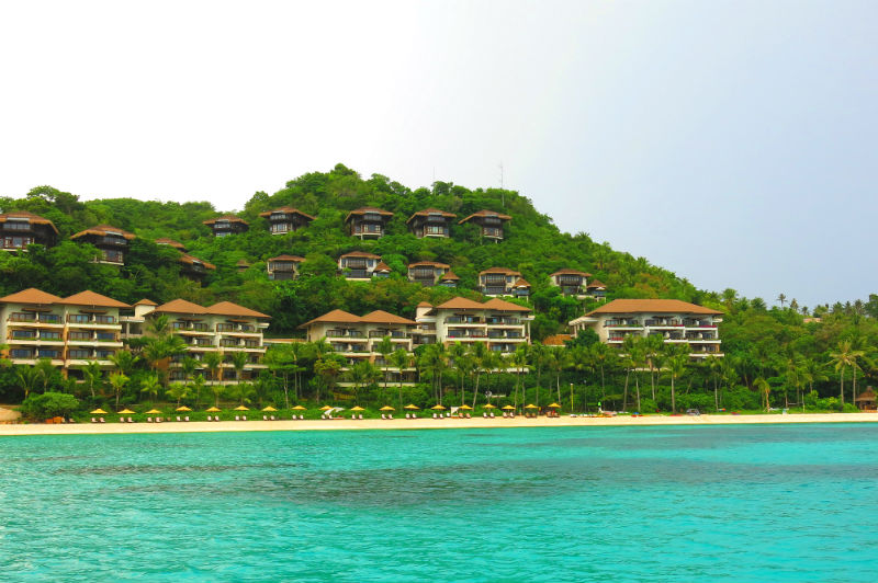 Shangri La Boracay Resort and Spa with turquoise sea in foreground