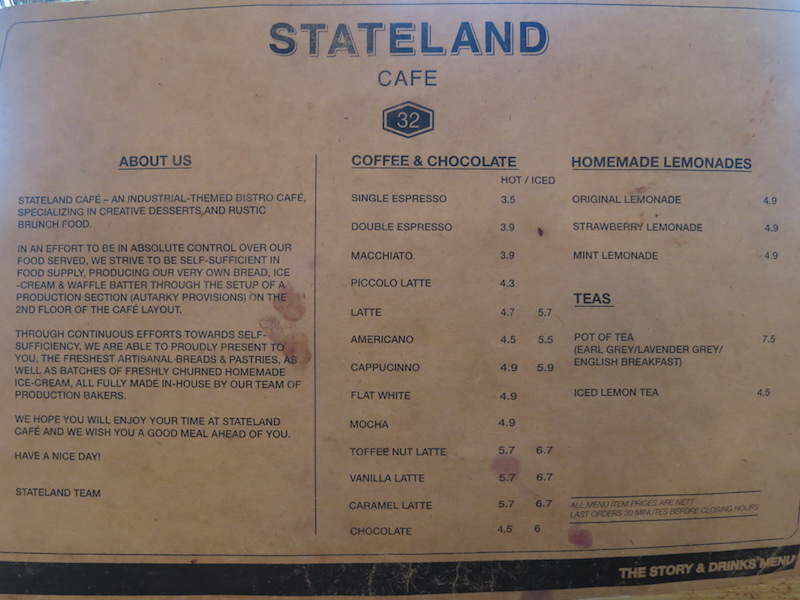 Stateland Cafe Drinks Menu