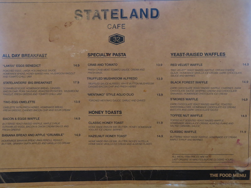 Stateland Cafe Food Menu