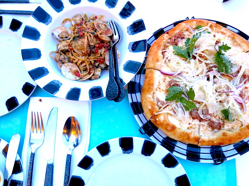 Pork Sausage Pizza and Linguine Clams Pasta