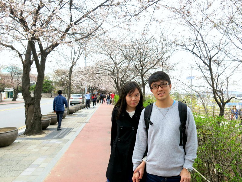 Evan and Raevian at Yunjunro Road with Cherry Blossom Trees