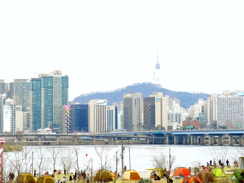 Seoul Skyline with Hangang River in foreground