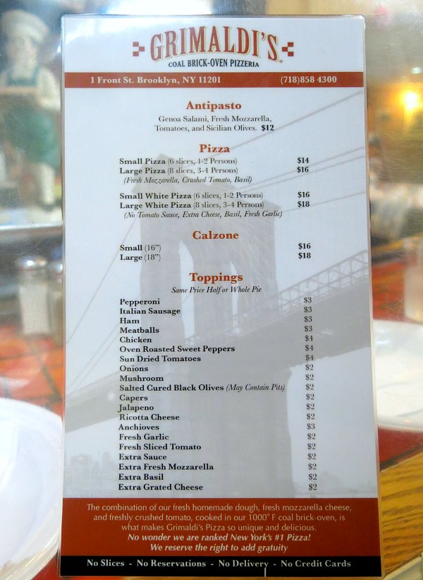 Grimaldi's Brooklyn Menu