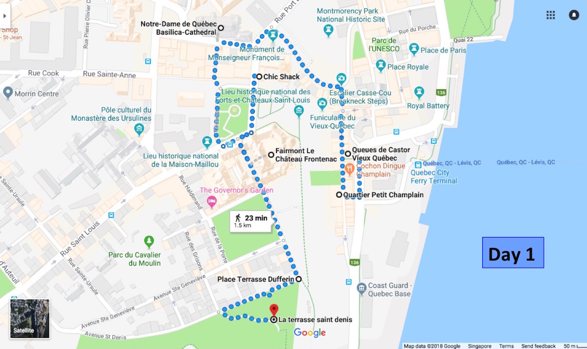 walking tour of quebec city map